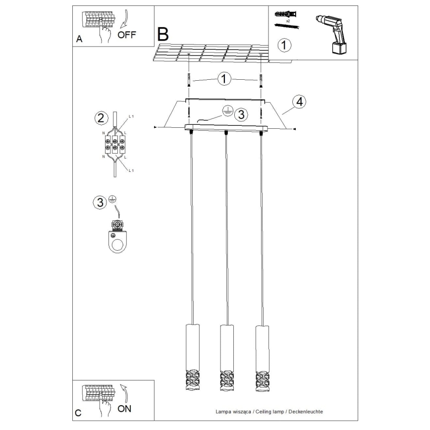 Lustră pe cablu LIRO 3xGU10/10W/230V alb