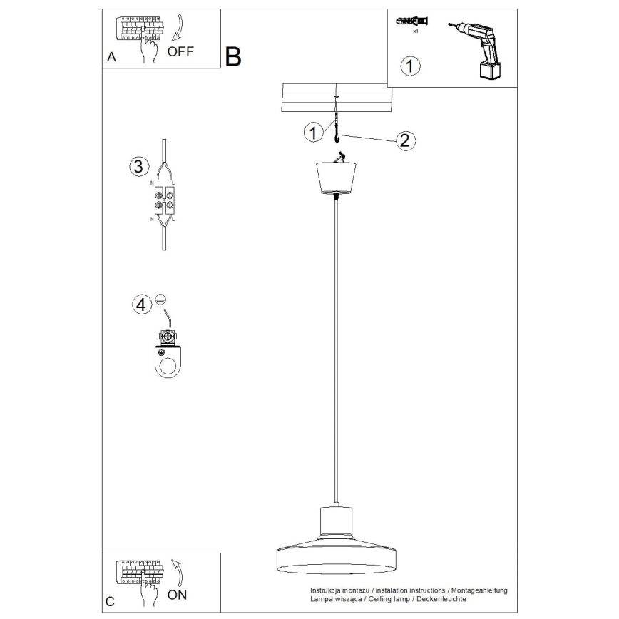 Lustră pe cablu BILO 1xE27/15W/230V d. 35 cm crem