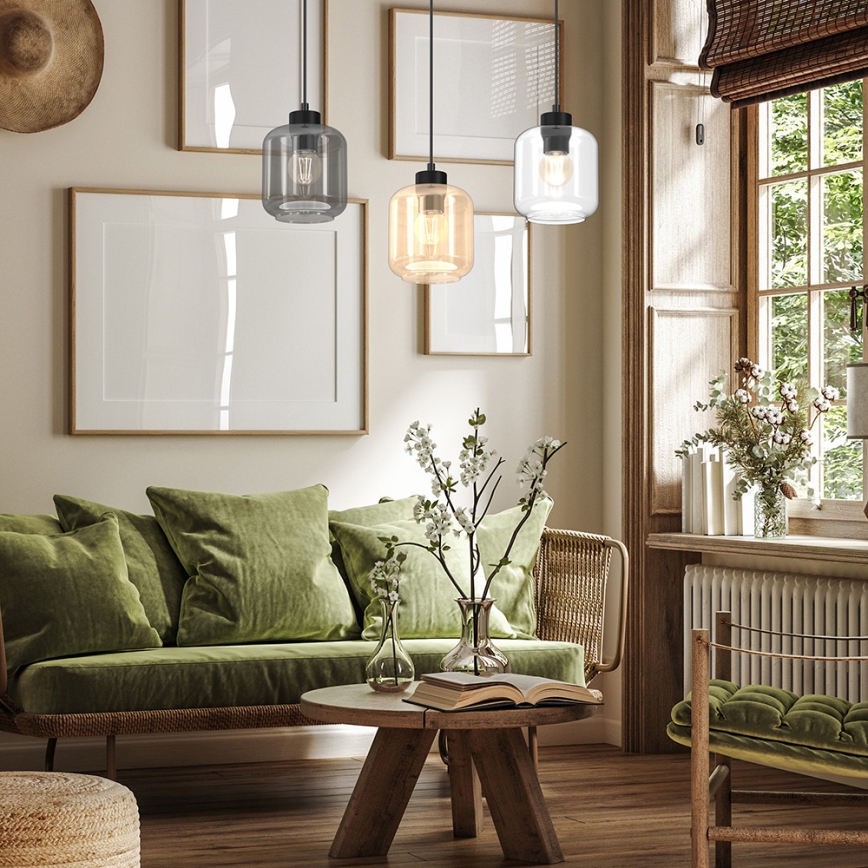 Lustră pe cablu SOMBRA 3xE27/60W/230V gri/bej/transparentă