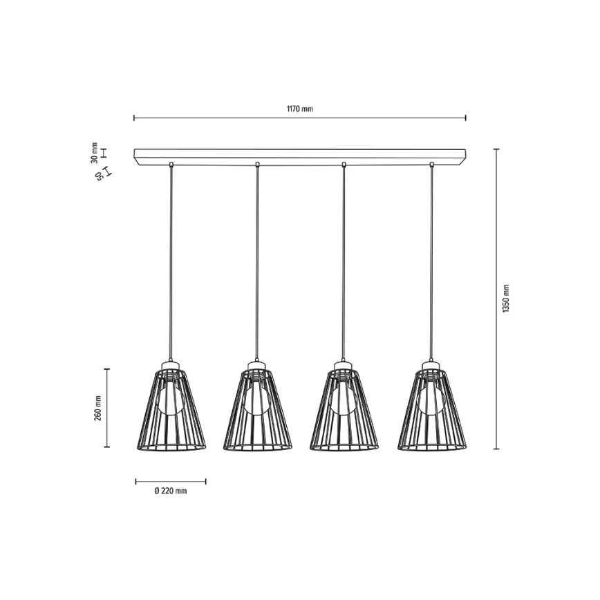 Lustră pe cablu ORAZIO 4xE27/60W/230V stejar