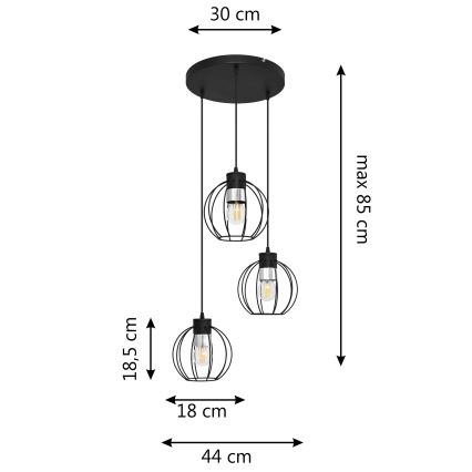 Lustră pe cablu STARLIGHT 3xE27/15W/230V neagră/argintie