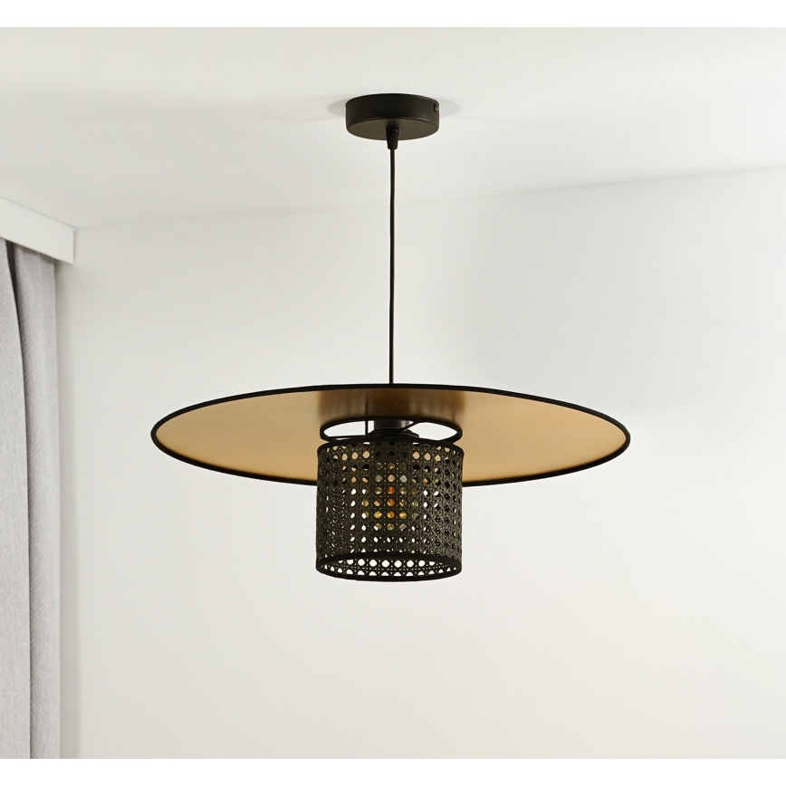 Lustră pe cablu TOKYO Duolla RATTAN 1xE27/15W/230V d. 50 cm auriu/negru