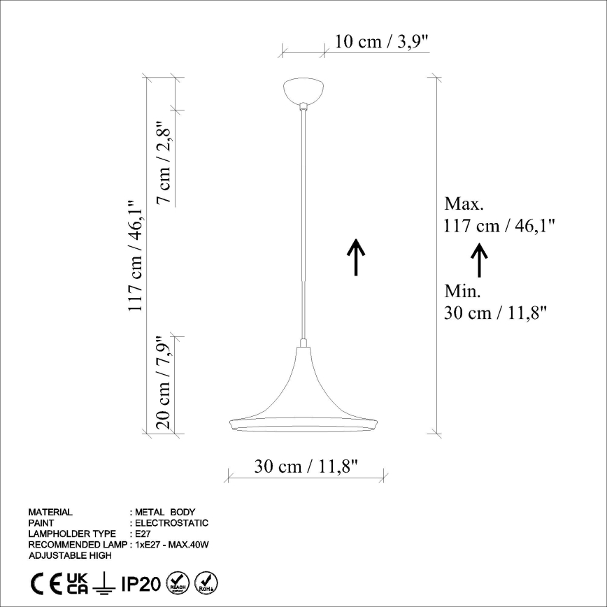 Lustră pe cablu TOM 1xE27/40W/230V portocaliu