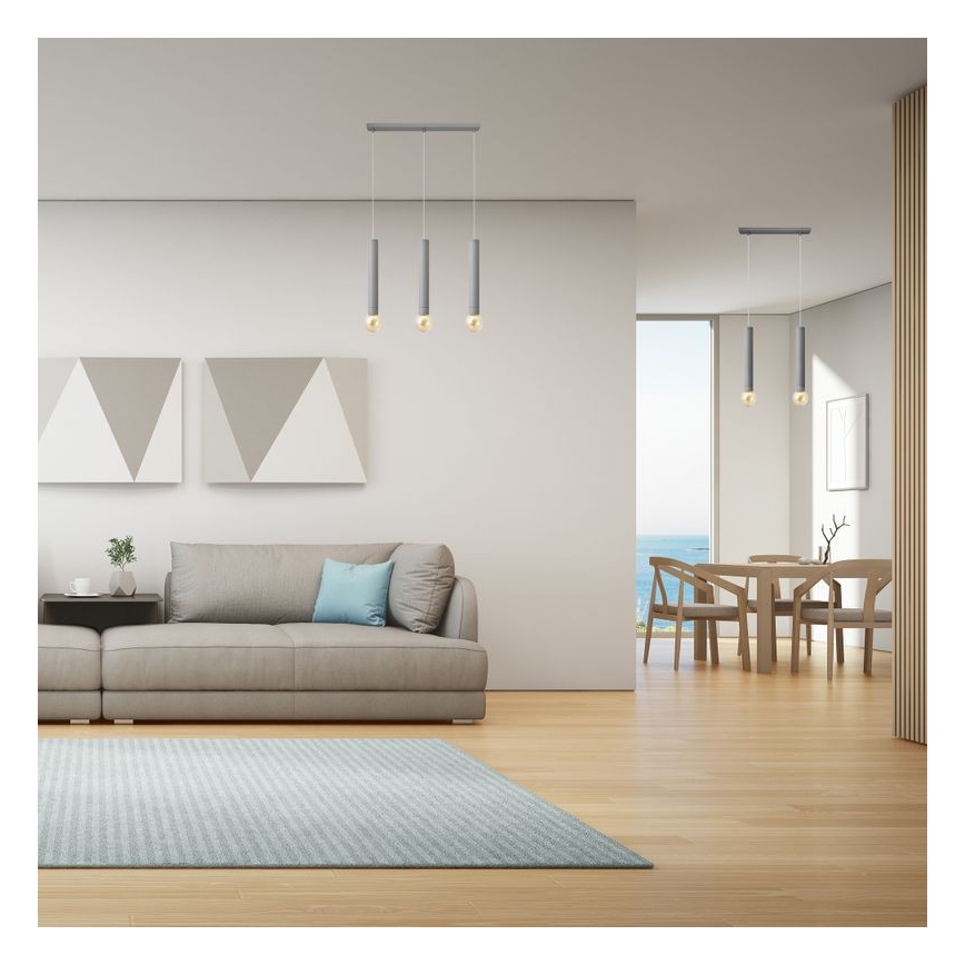 Lustră pe cablu TUBA 3xE27/15W/230V gri