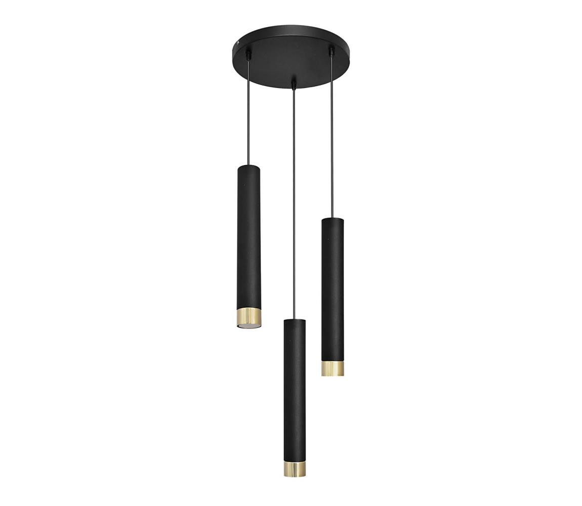 Lustră pe cablu TUBA 3xE27/60W/230V neagră/aurie