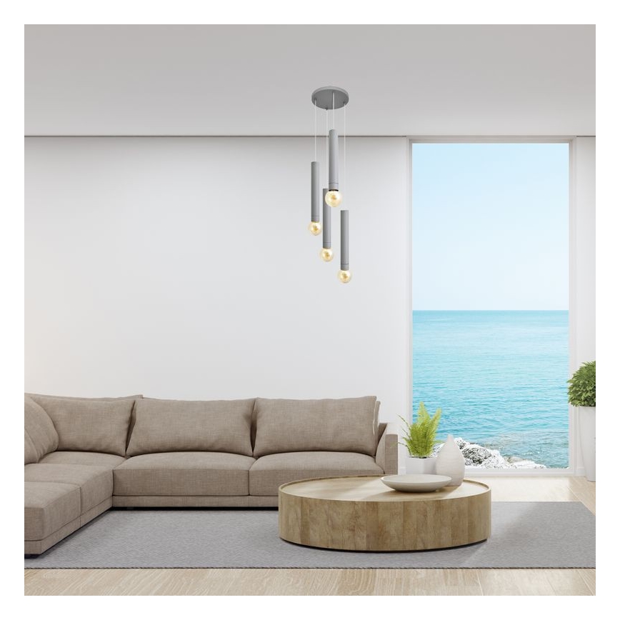 Lustră pe cablu TUBA 4xE27/15W/230V gri