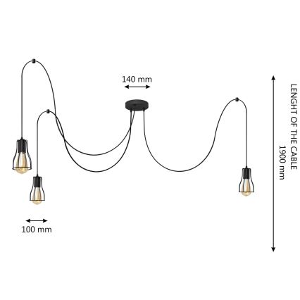 Lustră pe cablu TUBE 3xE27/15W/230V negru