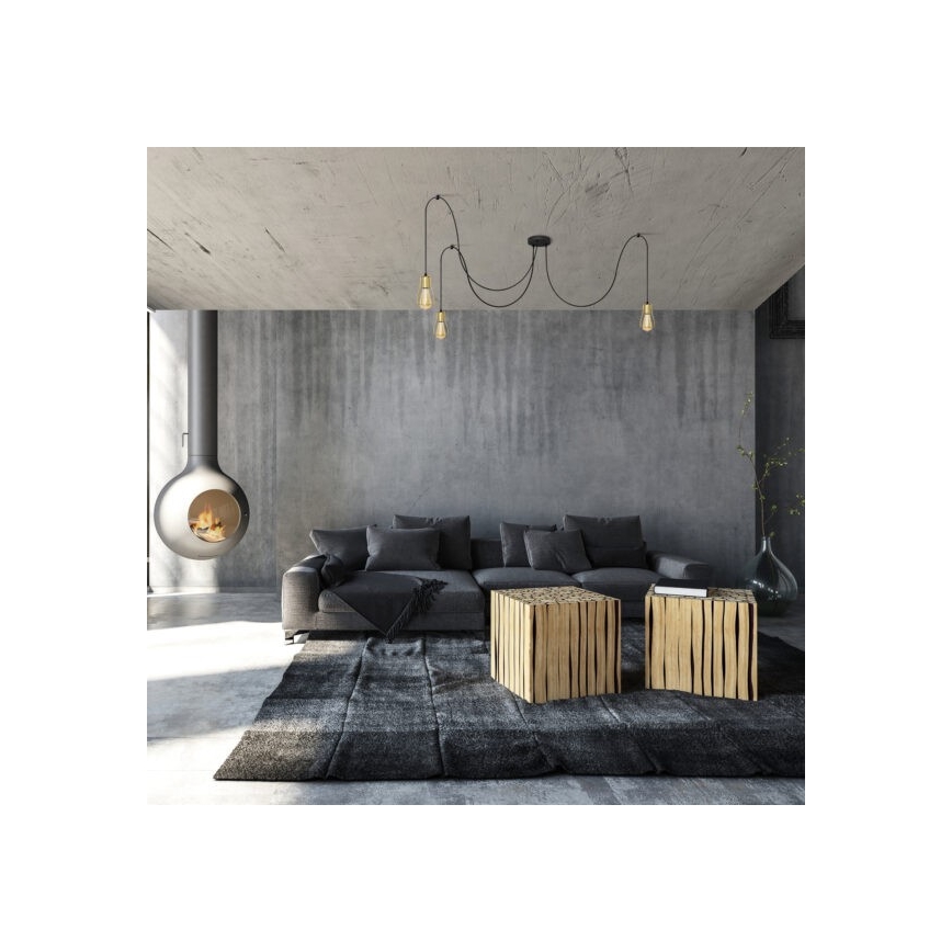 Lustră pe cablu TUBE LONG 3xE27/10W/230V negru/auriu