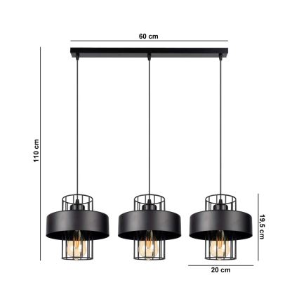 Lustră pe cablu VEST 3xE27/60W/230V neagră