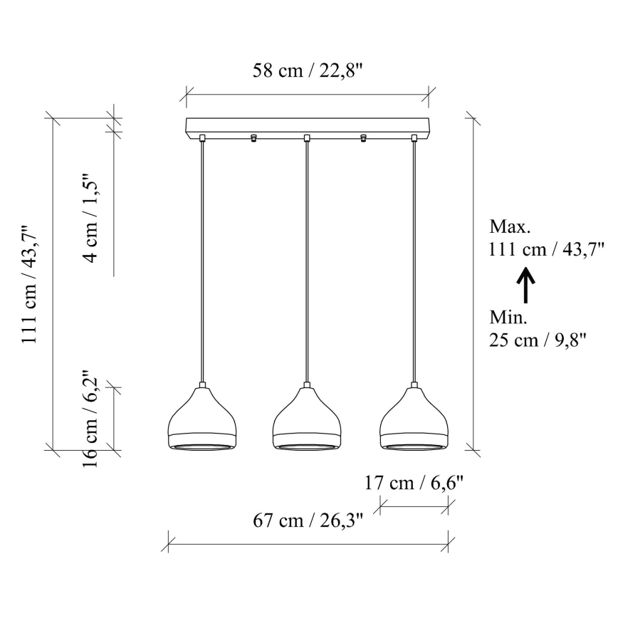 Lustră pe cablu YILDO, 3xE27/40W/230V, negru/auriu