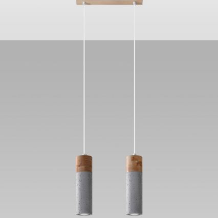 Lustră pe cablu ZANE 2xGU10/40W/230V beton/lemn