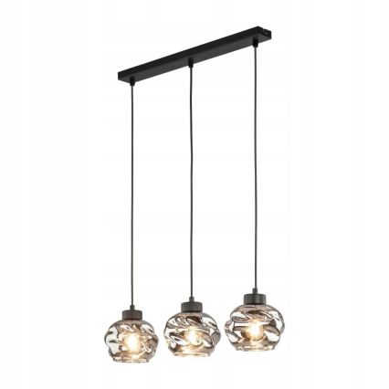 Lustră pe cablu ZULIA 3xE27/15W/230V, negru/fumuriu