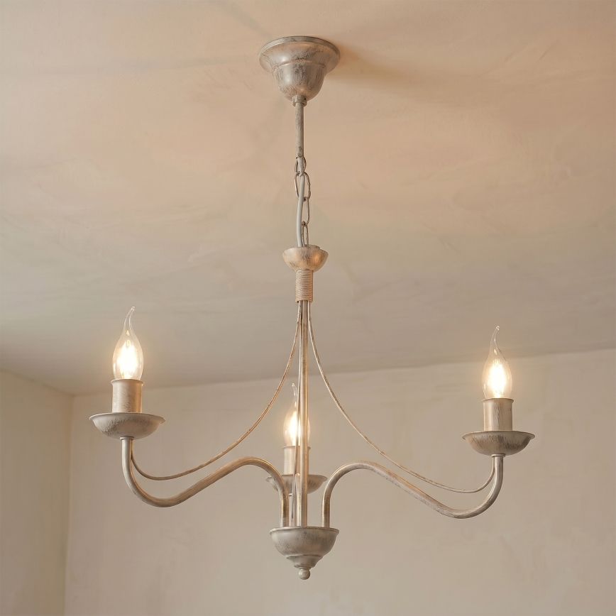 Lustră pe lanț ANTON 3xE14/60W/230V patină albă