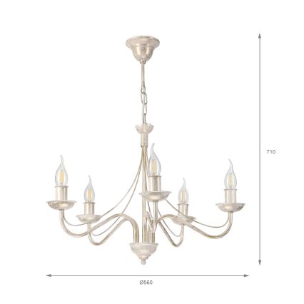 Lustră pe lanț ANTON 5xE14/60W/230V patină albă
