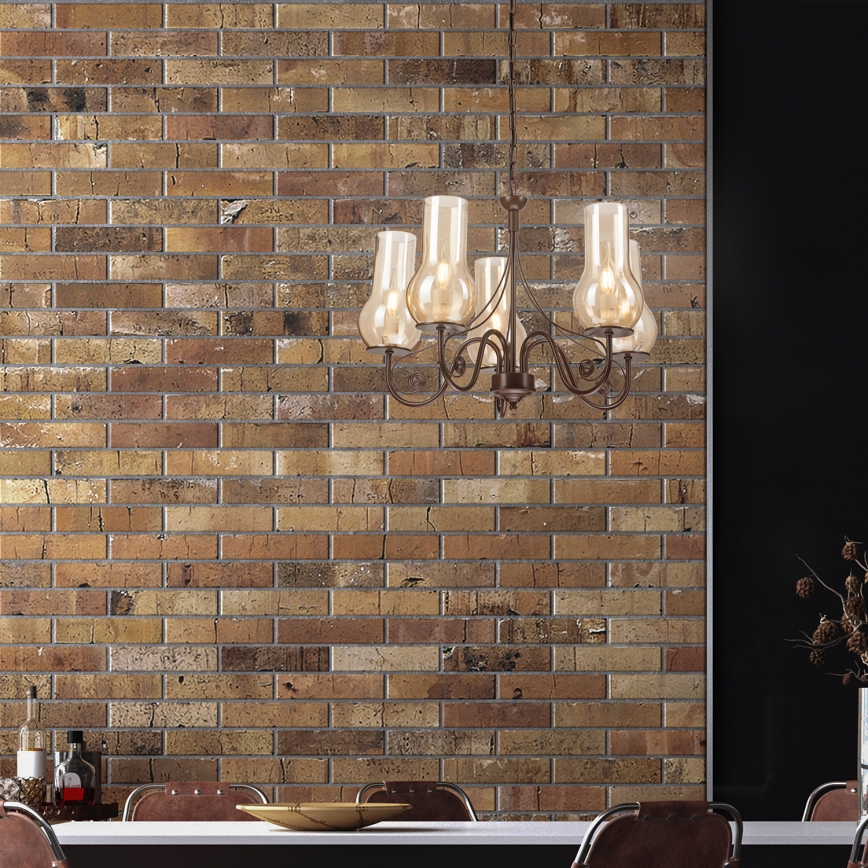 Lustră pe lanț Brilagi COTTAGE 5xE14/40W/230V maro