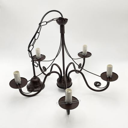 Lustră pe lanț Brilagi COTTAGE 5xE14/40W/230V maro