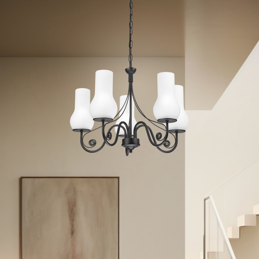 Lustră pe lanț Brilagi COTTAGE 5xE14/40W/230V negru/alb