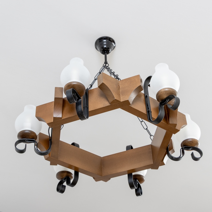 Lustră pe lanț Brilagi QUEEN 6xE14/40W/230V fag/nuc