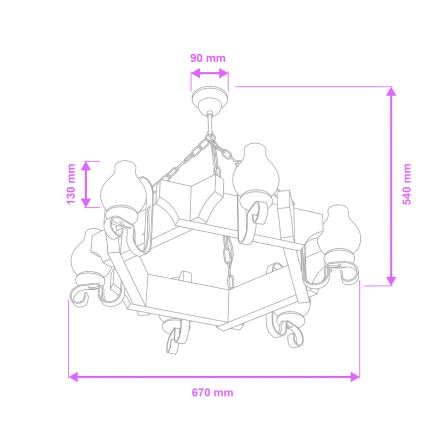 Lustră pe lanț Brilagi QUEEN 6xE14/40W/230V fag/nuc