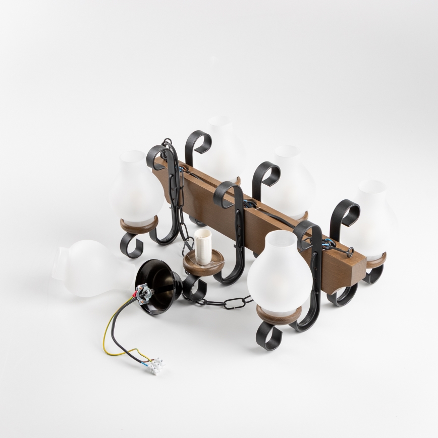 Lustră pe lanț Brilagi QUEEN 6xE14/40W/230V fag/nuc