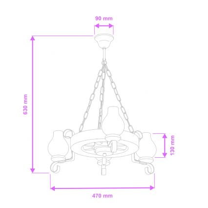 Lustră pe lanț Brilagi ROATA 3xE14/40W/230V fag