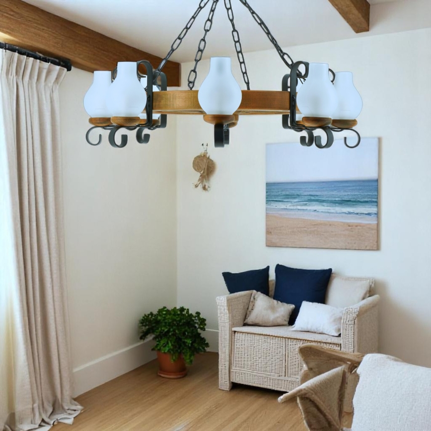 Lustră pe lanț Brilagi ROATA 8xE14/40W/230V fag