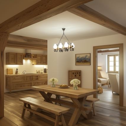 Lustră pe lanț Brilagi RUSTIC 6xE14/40W/230V fag