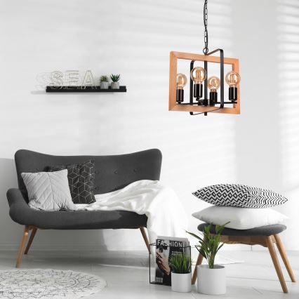 Lustră pe lanț CEDRIC 4xE27/60W/230V fag/maro