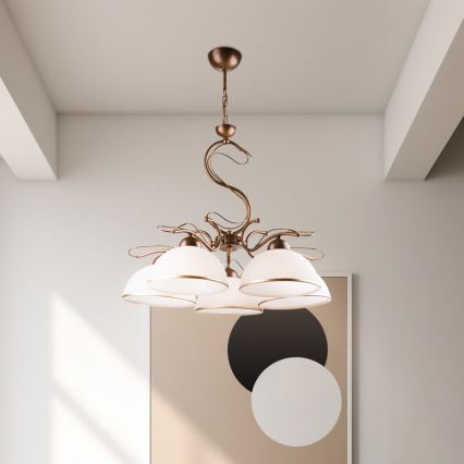 Lustră pe lanț COBRA, 5x E27/60W/230V, bronz/patină