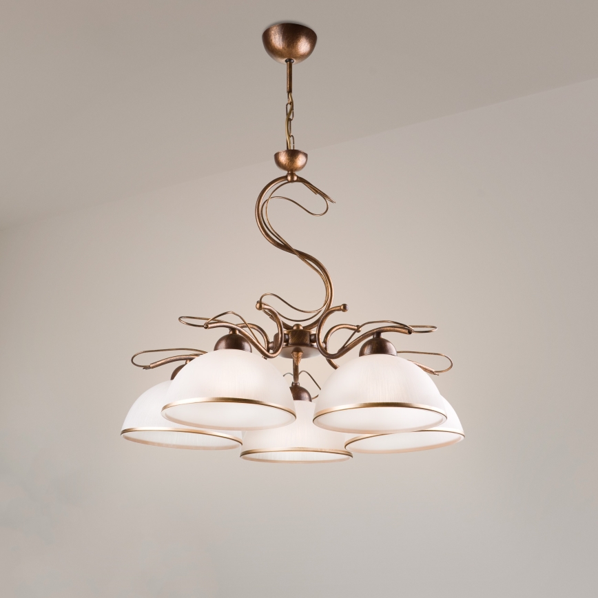 Lustră pe lanț COBRA, 5x E27/60W/230V, bronz/patină