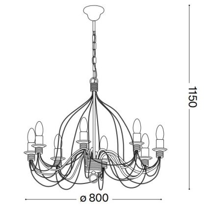 Lustră pe lanț Ideal Lux CORTE 8xE14/40W/230V d. 80 cm cupru