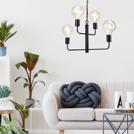 Lustră pe lanț ORLANDO 4xE27/60W/230V neagră