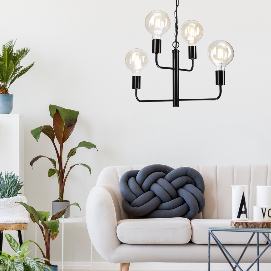 Lustră pe lanț ORLANDO 4xE27/60W/230V neagră