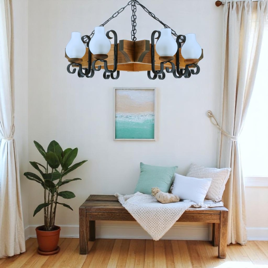 Lustră pe lanț QUEEN 8xE14/40W/230V fag