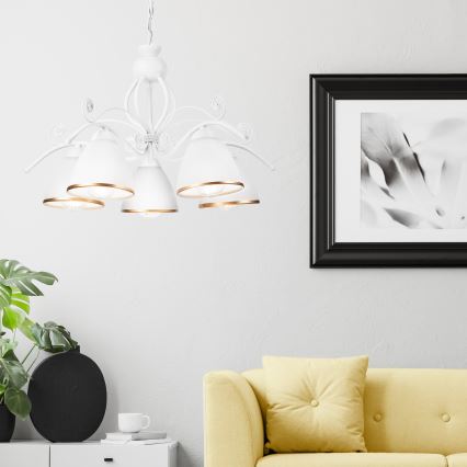 Lustră pe lanț RETRO II, 5xE27/60W/230V, albă