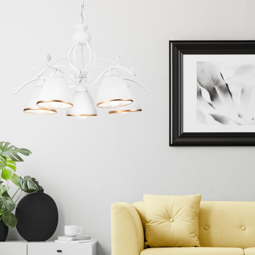 Lustră pe lanț RETRO II, 5xE27/60W/230V, albă