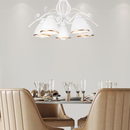 Lustră pe lanț RETRO II, 5xE27/60W/230V, albă