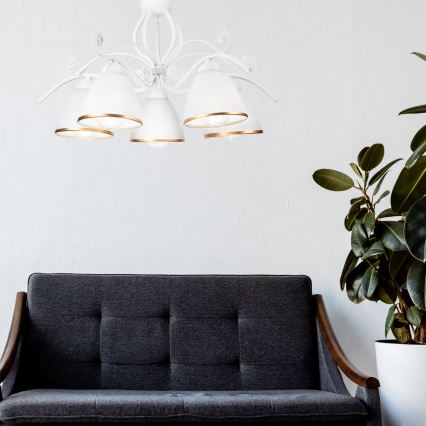 Lustră pe lanț RETRO II, 5xE27/60W/230V, albă