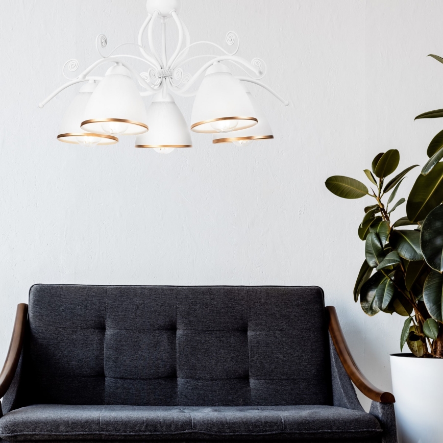 Lustră pe lanț RETRO II, 5xE27/60W/230V, albă