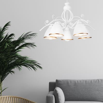 Lustră pe lanț RETRO II, 5xE27/60W/230V, albă