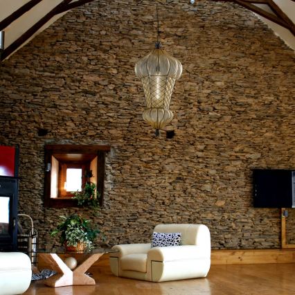 Lustră pe lanț SIRU BABÀ 1xE27/60W/230V d. 30 cm bej/maro sticlă venețiană