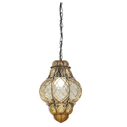 Lustră pe lanț SIRU CLASSIC 1xE27/60W/230V d. 30 cm bej/negru sticlă venețiană