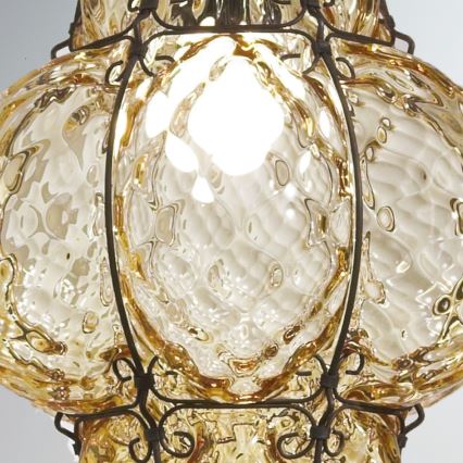 Lustră pe lanț SIRU CLASSIC 1xE27/60W/230V d. 30 cm bej/negru sticlă venețiană