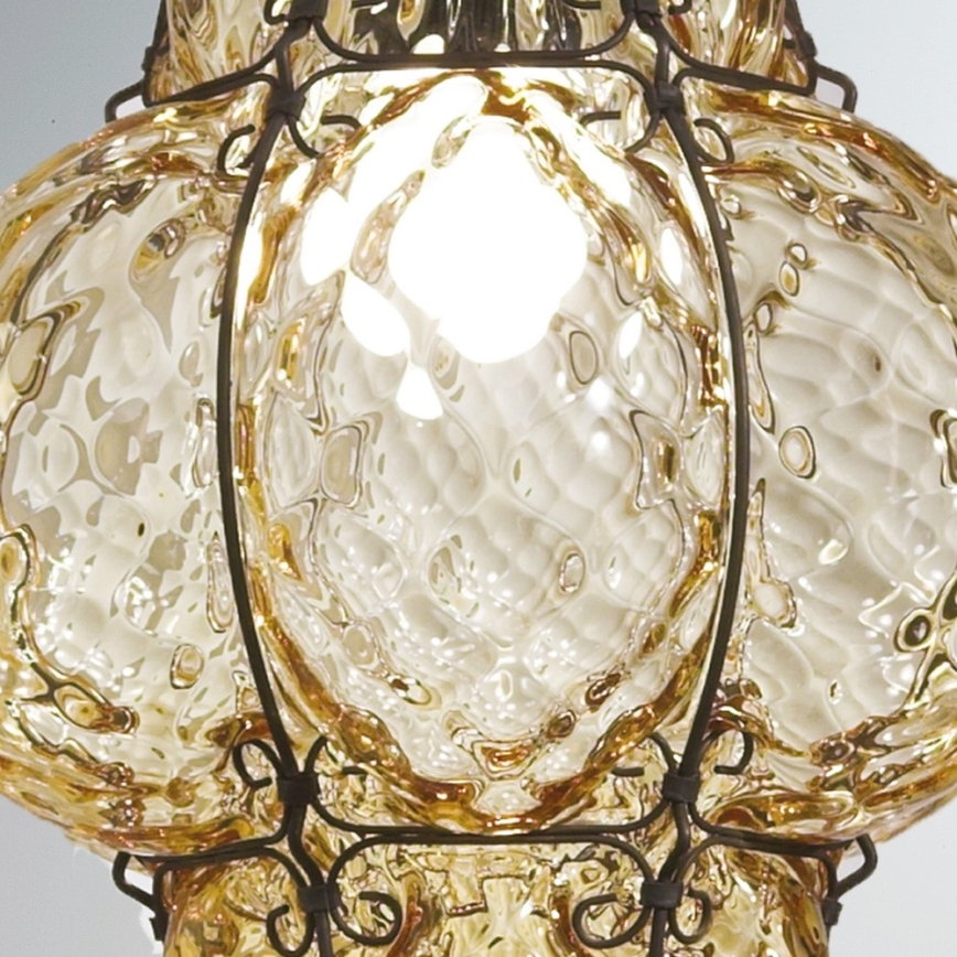 Lustră pe lanț SIRU CLASSIC 1xE27/60W/230V d. 30 cm bej/negru sticlă venețiană