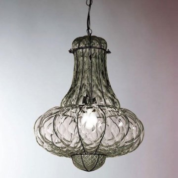 Lustră pe lanț SIRU DOGE 1xE27/60W/230V d. 30 cm transparent/negru sticlă venețiană