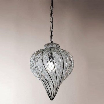Lustră pe lanț SIRU GOCCIA 1xE27/60W/230V d. 25 cm transparent/maro sticlă venețiană
