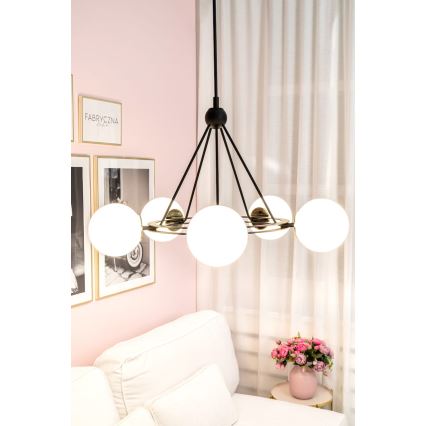 Lustră pe tijă AMALFI 5xE27/15W/230V neagră/albă Argon 2119