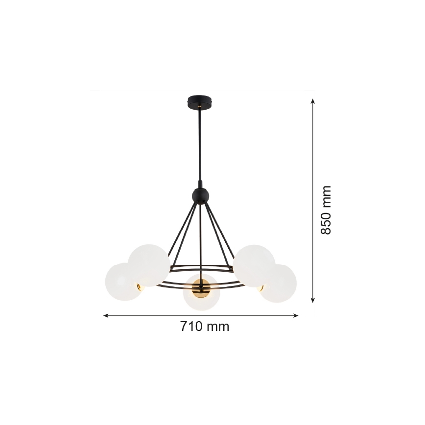 Lustră pe tijă AMALFI 5xE27/15W/230V neagră/albă Argon 2119