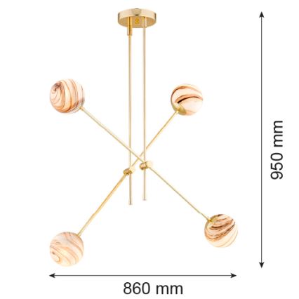Lustră pe tijă Argon 1840 ABSOS 4xE14/7W/230V auriu