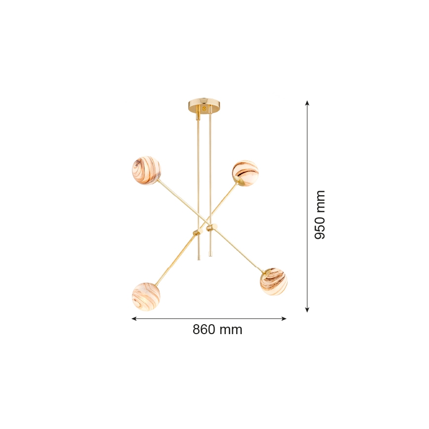 Lustră pe tijă Argon 1840 ABSOS 4xE14/7W/230V auriu